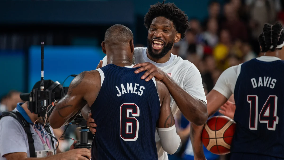 Joel Embiid and LeBron James matched up during an NBA game
