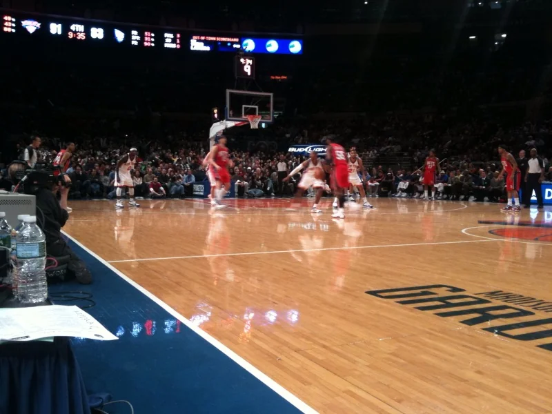 NBA arena bowl and basketball court viewed from spectator seating